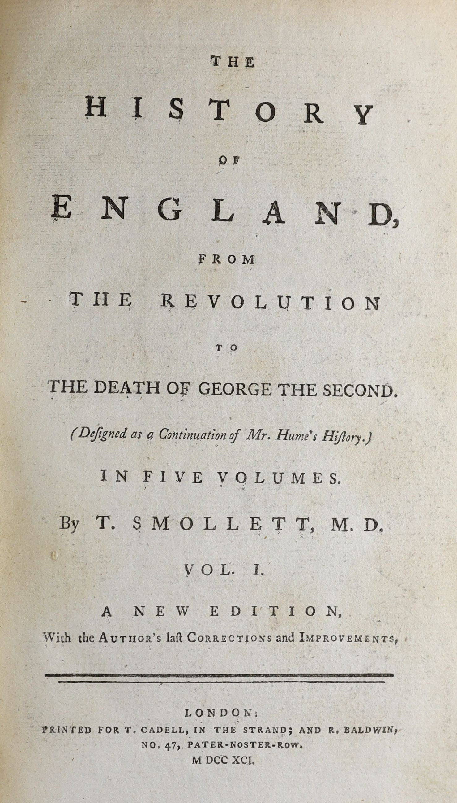 Smollett, Tobias - The History of England, 5 vols, 8vo, tree calf, with authors portrait and 11 other portrait engravings, London, 1791